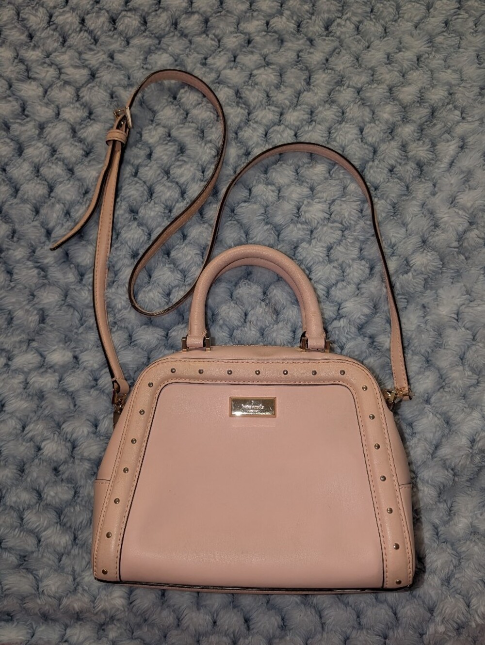 Kate Spade Blush Pink Studded Leather Dome Satchel Crossbody Handbag